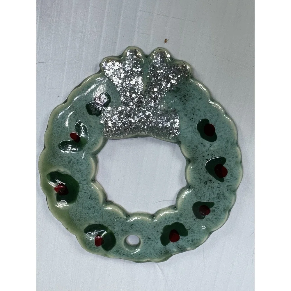 Vintage Lot 9 Mini Plastic Christmas Tree Ornaments Kitschy Metal Xmas Tree Hook